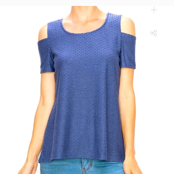 W5 Tops - W5 Blue Swiss Dot Cold Shoulder Short Sleeve Shirt Size XL